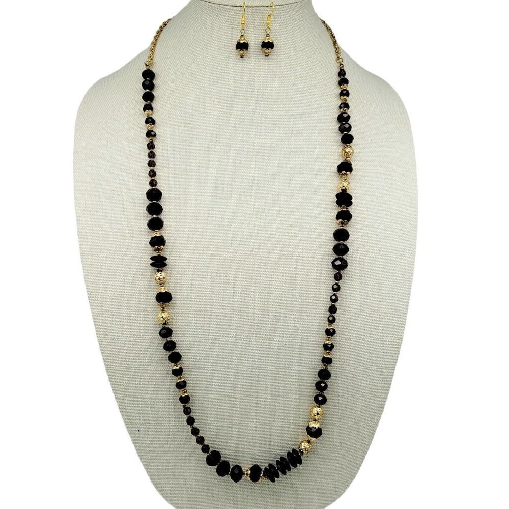 Artisan Purple Faceted Glass Beaded Necklace & Earring Set Gold Tone